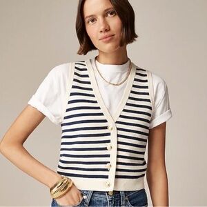 J. Crew Navy and White Striped V-Neck Sweater Vest